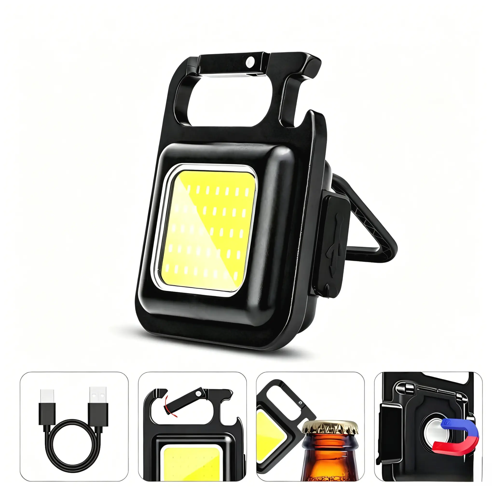 Rechargeable Keychain Flashlight, High Lumen Ultra Bright LED Work Light with Magnetic Base & Clip, Bottle Opener for Dog Walking, Car Repair, Camping & Emergency EDC