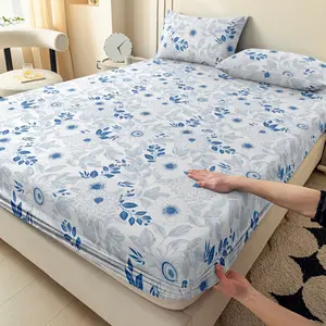 3pcs Light Blue Floral Fresh Country Style Bedding • Soft, Skin-Friendly, Breathable Sheets • 2 Pillowcases + 1 Fitted Sheet • All-Season, Machine Washable, King/Queen Size • Non-Slip, Easy Care • Snug Fit, Simple to Use • Suitable for Master Bedroom summ