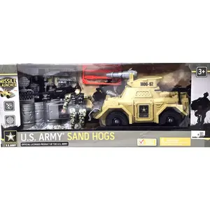 United States Army Sand Hogs Playset, Push & Go War Vehicle Military Toys w/ Missile Launcher, Guns & Soldier Action Figure, 14 Pc Set