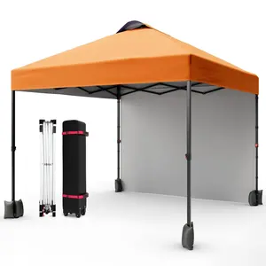 Gaomon 10x10 Ft Oxford Cloth Pop-Up Canopy Tent - UPF 50+ Vented Roof, Sidewalls, 1-Person Easy Setup, 7-8 People Shade Shelter, Storage Bag, Sandbags, Ground Stakes & Ropes (Black Support + Orange Cloth)