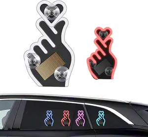 Solar-Powered Finger Heart Car Window Light, Solar Powered Wireless LED Heart Shape Neon Light with Suction Cup, Add a Touch of Romance & Fun, Solar Heart Light for Car or Home