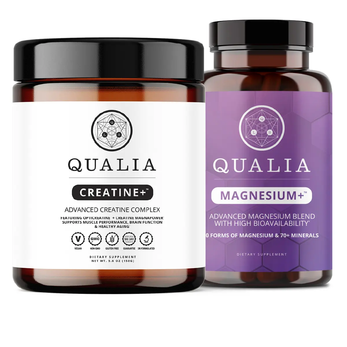 Qualia Mind & Body Bundle | 1-Month Supply | Creatine+ & Magnesium+ | Optimized Creatine Absorption | 10-Form Magnesium Blend | Muscle Performance, Brain Function & Recovery