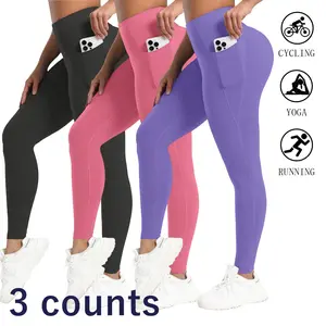 3/4 Packs Yoga Leggings with Pockets for Women, Soft High Waisted Tummy Control Workout Pants