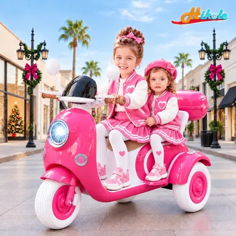 Hikole 12V Kids Electric Tricycle - 3-Wheel 2-Seater Toddler Motorcycle with Music, LED Lights, Storage Box, Portable Hook, 25.1 lbs, for Ages 3-8, 6-8 Years, Cool Toddler Stuff, Child Dev SummerVibes Ride-On Toy,familyfun