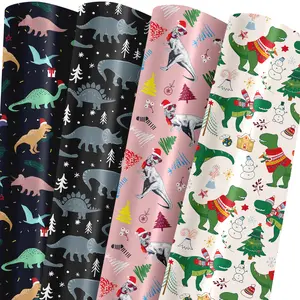 Pink Christmas Wrapping Paper for Boys Girls Kids - Xmas Gift Wrap With Santa, Gnome, Rustic Red Trucks, Polar Bear on Pink Designs - 40×28 Inches, 6 Folded Sheets