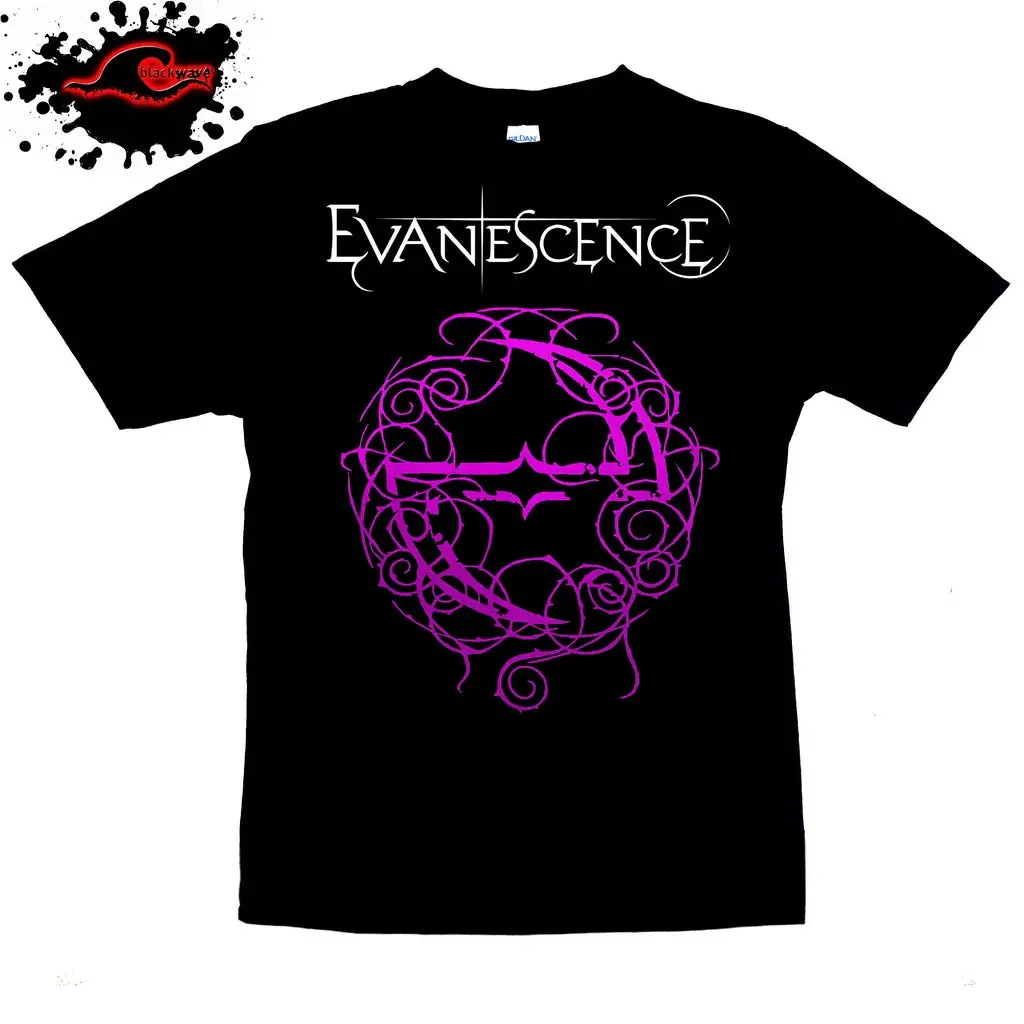 Gildan Women's Evanescence Emblem Print Shortsleeve T-Shirt, Retro Cotton Round Neck Streetwear Tee, Oeko-Tex Safe, Crew Neck, Band Graphic, Retro Look