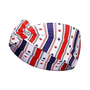 Patriotic Stripe Twisted Headband - Trendy Red White Blue Stars Pattern Knotted Turban Headwrap with Soft Stretch Fabric, Lightweight Breathable Adjustable Design for Women, Perfect for 4th of July Independence Day Party Festival BBQ & Proud American Look