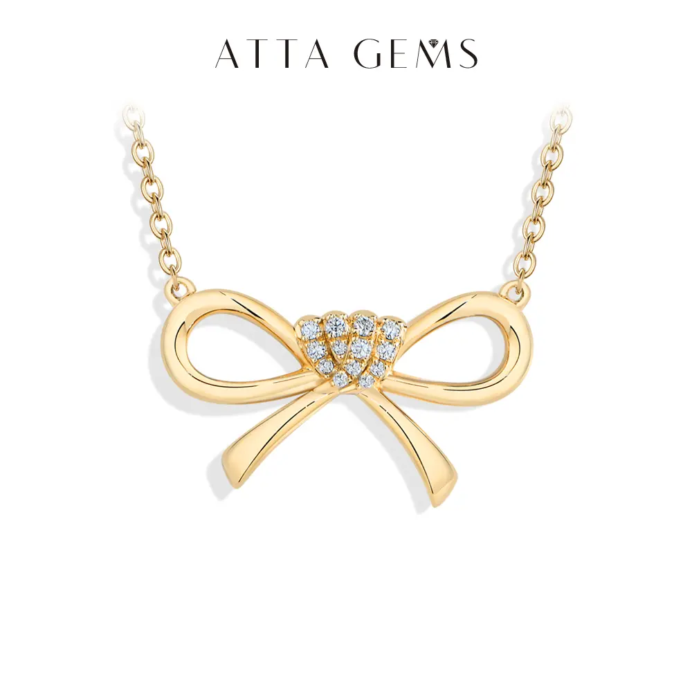 ATTAGEMS Romantic Bowknot Design Necklace D Color VVS1 Lab-Created Moissanite Necklace for Women 925 Sterling Silver Necklace Daily Wear Anniversary Valentine's Day Gifts Fine Jewelry N062, Moissanite Jewelry Pendant