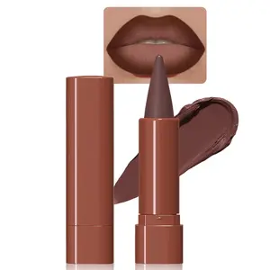 2-in-1 Gradient Dark Brown Lip Liner & Lipstick Combo,Matte Longwear Waterproof Lip Pencil with Cone Tip,Smudge Proof Crayon for Flawless Ombre Contour,Women's Long Lasting Makeup Set