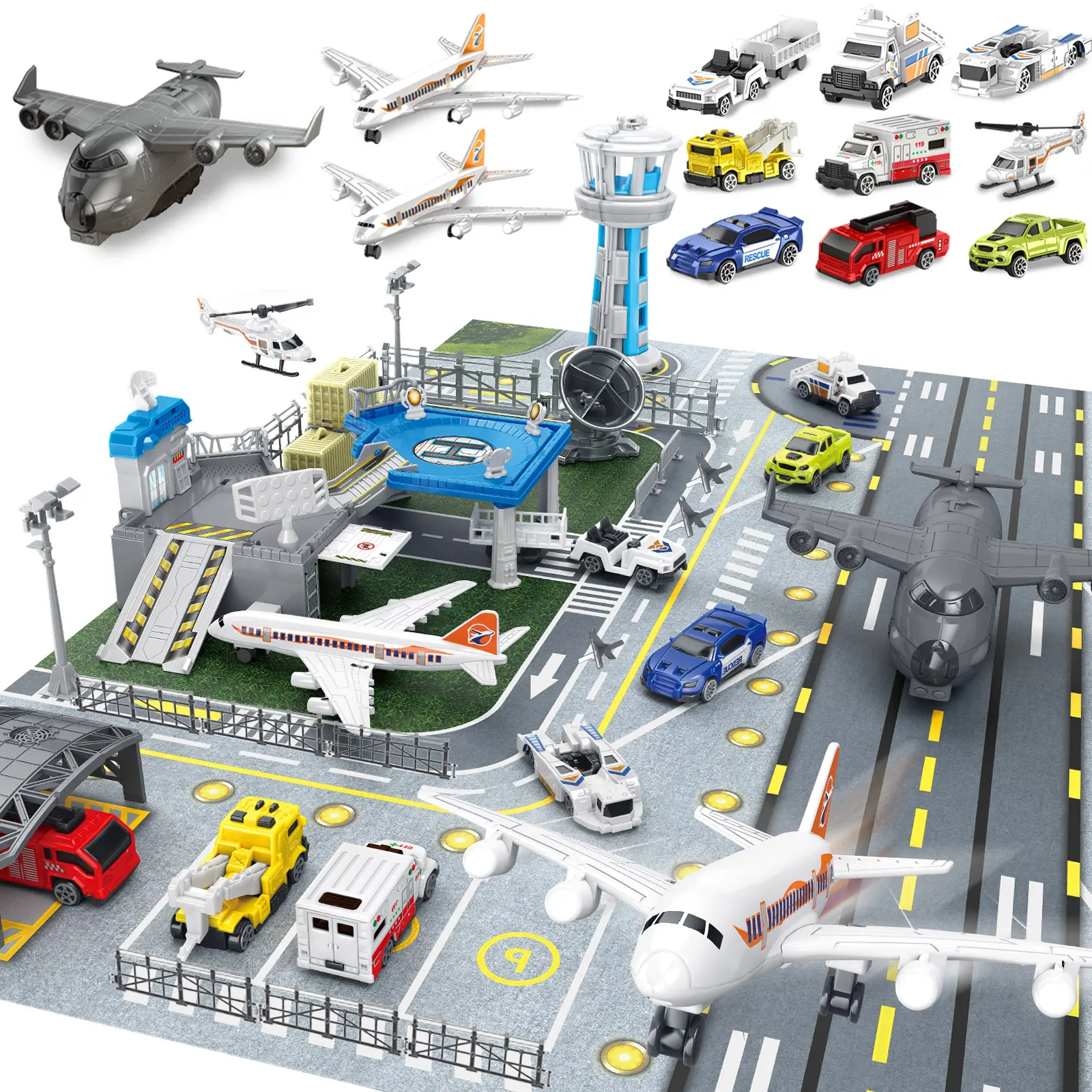 Frontoytall Aircraft Building Set - Unisex STEM Learning Toy for Ages 3+, ABS Plastic BPA-Free Construction Kit with Die-Cast Trucks, Helicopter, Control Tower, Parking Apron, Airport Play Map, Interactive Elements, Birthday Gift