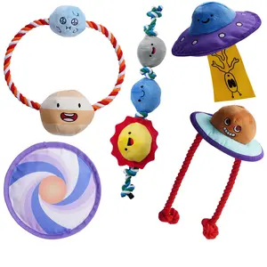 Nocciola 5 PCS Space Themed Dog Toys, Durable Squeaky Stuffed Plush Dog Toys, Flying Disc, Interactive Tough Rope Toys for Smal Medium Large Dog
