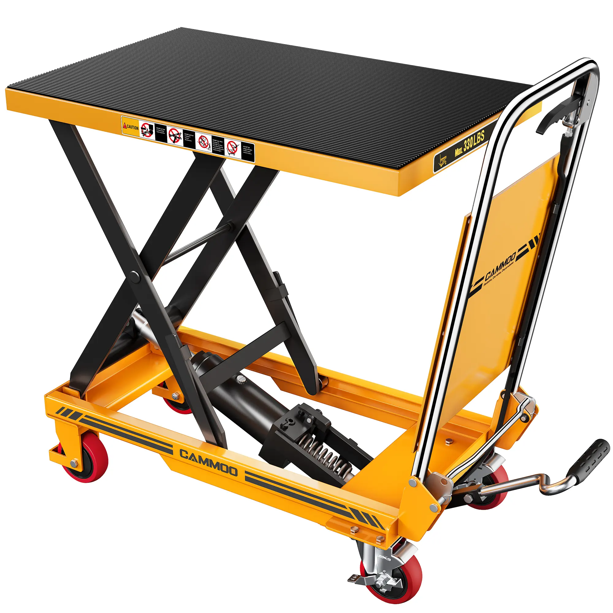 CAMMOO Yellow Single-Scissor Foldable Hydraulic Lift Table Cart, Foldable Lift Tables with 28.5" Height, 330lbs Capacity, Non-Slip Pad, Thickened Design for Material Handling, Transportation