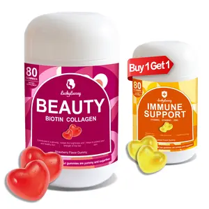 TEASSO Natural Fruit Support Gummies-Collagen,Biotin,Vitamin Functional Supplement Gummies Beauty Gummy Healthcare Skincare Strawberry 1PCS(80 gummies)