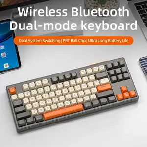 M87 Wireless Keyboard Gaming,87keys Dual Mode Bluetooth Keyboard with Rainbow-light RGB,PBT Ballcaps for Silent Office Gaming