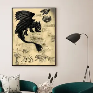 How to Train Your Dragon Poster, How to Train Your Dragon Wall Art, Toothless Poster, Vintage Toothless Poster(Poster only frameless)