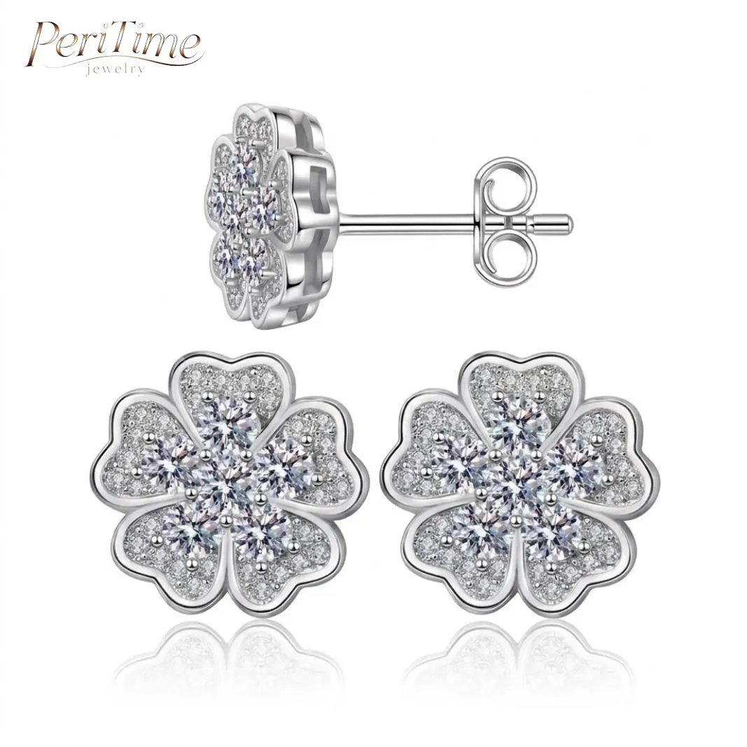 PERITIME Silver Floral Stud Earrings, Flower Cubic Zirconia Stud Earrings set , Screw Back/Butterfly Back Jewelry, Ideal Birthday, Mother’s Day, Unisex Christmas Gift for Men Women, Wedding