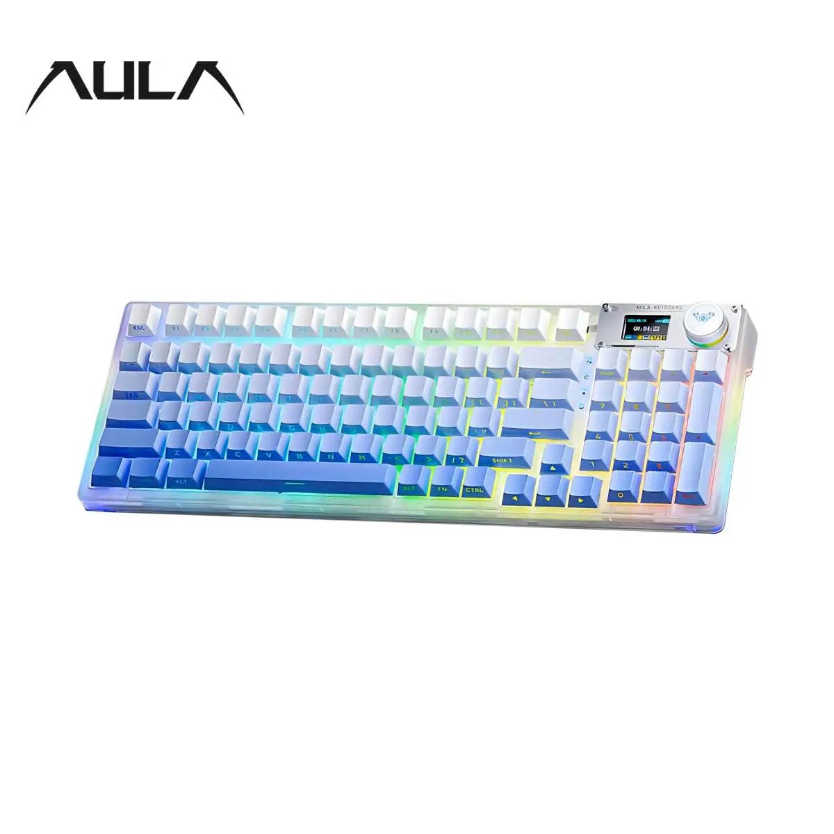 AULA F98Pro Rechargeable Mechanical Keyboard, Wireless Mechanical Keyboard with Music Rhythm RGB Light & Rotating Button & Hot Swap Shaft