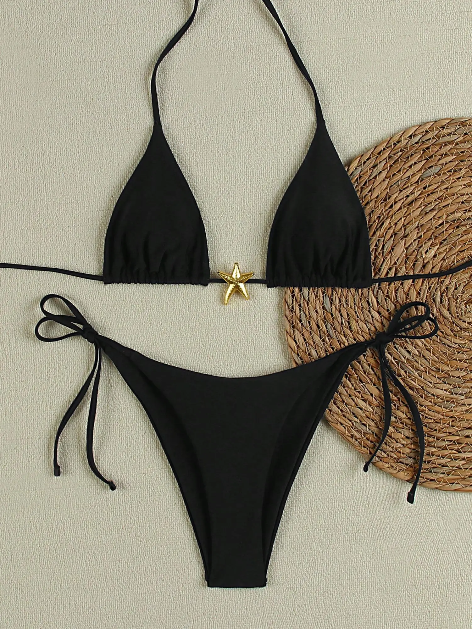 Women's fashion trendy two-piece sexy bikini, swimwear, swimsuit, with faux starfish accessories, women's clothing, summer beach, perfect for beach vacations and cruise parties high-waisted,seductive,set,casual,chic swim bra,hawaiian swimwear,2-piece