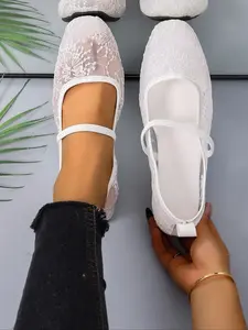 Comfortable Square Toe Mesh Breathable Flat Shoes with Strap Design, Versatile Casual Flats for Daily Wear, Ideal Work and Commute Shoes