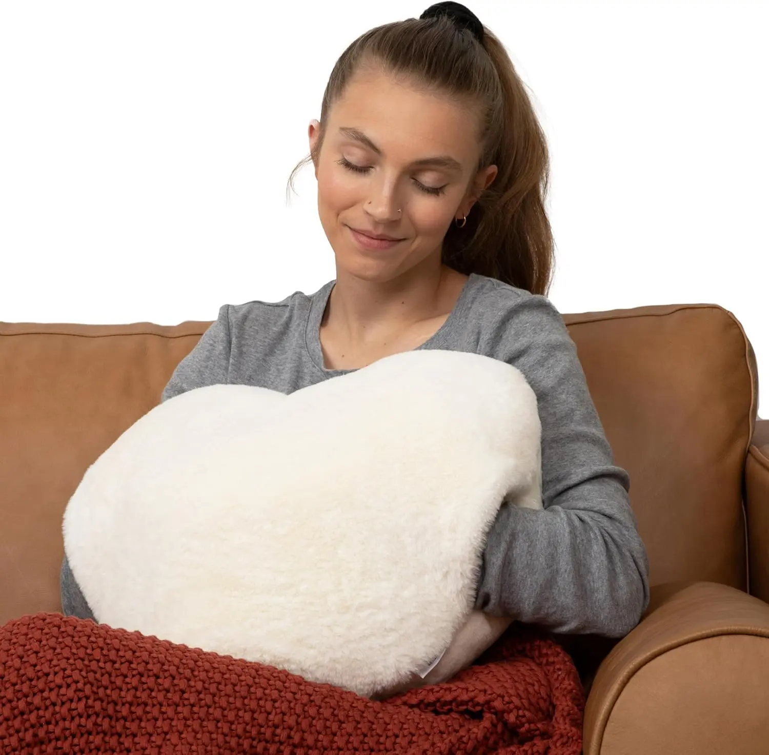 8 lb Synthetic Heart Shape Weighted Self-Care Pillow - 17” Wide, 2 Types of Super-Soft Plush, Deep Touch Sensory Design, Cozy Hand Pocket, Spot Clean & Allow to Dry Before Using, Durable Luxe Drawstring Bag for Adults' Relaxation