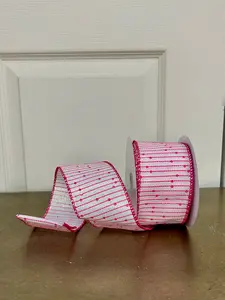 2.5 Inch By 10 Yard White Iridescent Fuchsia Woven Sequin Stripe Ribbon