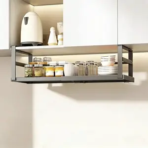 Expandable Carbon Steel Kitchen Organizer Rack, Space Saving Vertical Storage Shelf, Rust Resistant, Compact Design, Spice Rack
