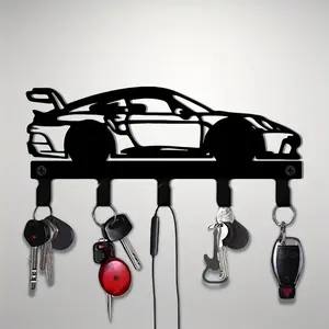 Racing Car Metal Key Hook, Fashion Wall-Mounted Key Rack, Key Holder, Racing Outline Pattern, Easy Installation, Kitchen Bathroom Garage Decor, Garage Hooks, Wall Mounted Organizer