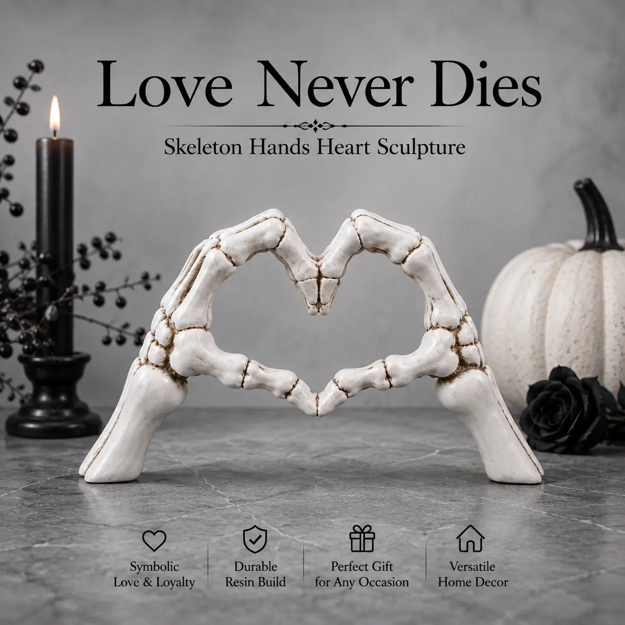 Gothic Heart Hand Ornament Skeleton Figurine Dark Romantic Decor for Desk Bookshelf Home Decoration