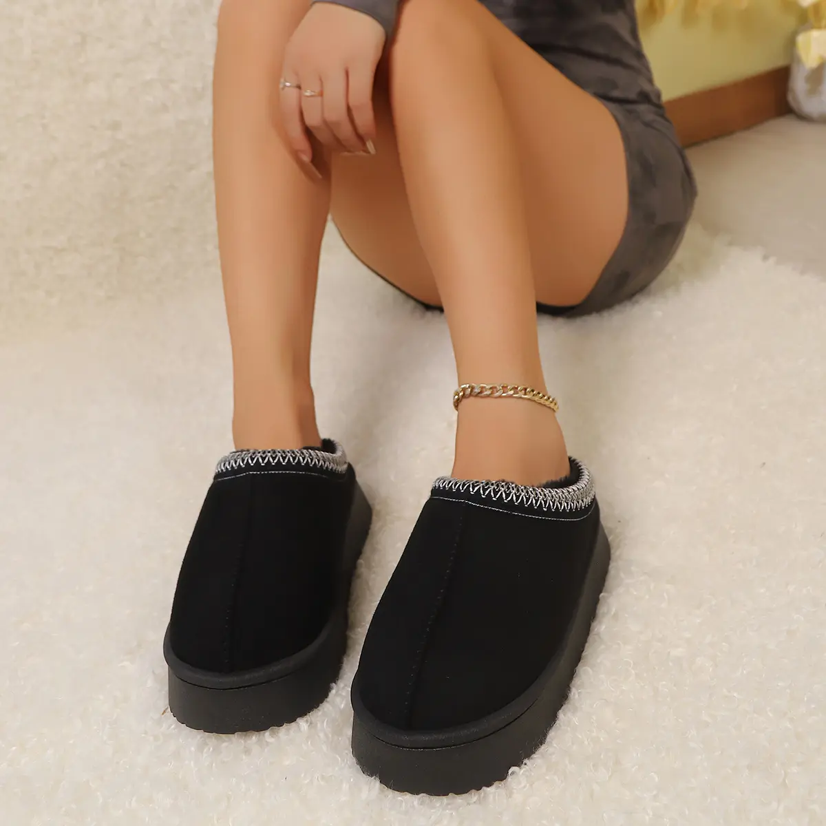 Women's 1.57Inch Platform Indoor Casual Fashion Slippers - Chunky Soft Sole, Slip-On Warm Winter Footwear Shoe for Cozy Comfort