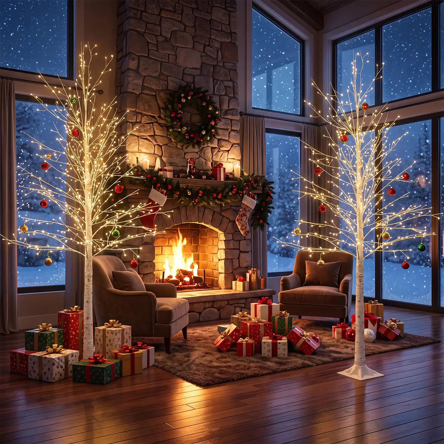 Artificial Enchanting Birch Tree with 1440 LED Lights, Twinkle Light White Christmas Tree with Timer IP44 Waterproof for Indoor Outdoor Festival Wedding Party (Birch Tree 696LED)