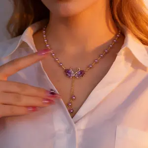 Luxury Purple Swan Necklace Chic Minimalist Elegant Pendant Fashion Statement Jewelry Perfect Accessory for Cheongsam Dress Crystal Sparkling DZXL3477 Clavicle Chain SpringStatements