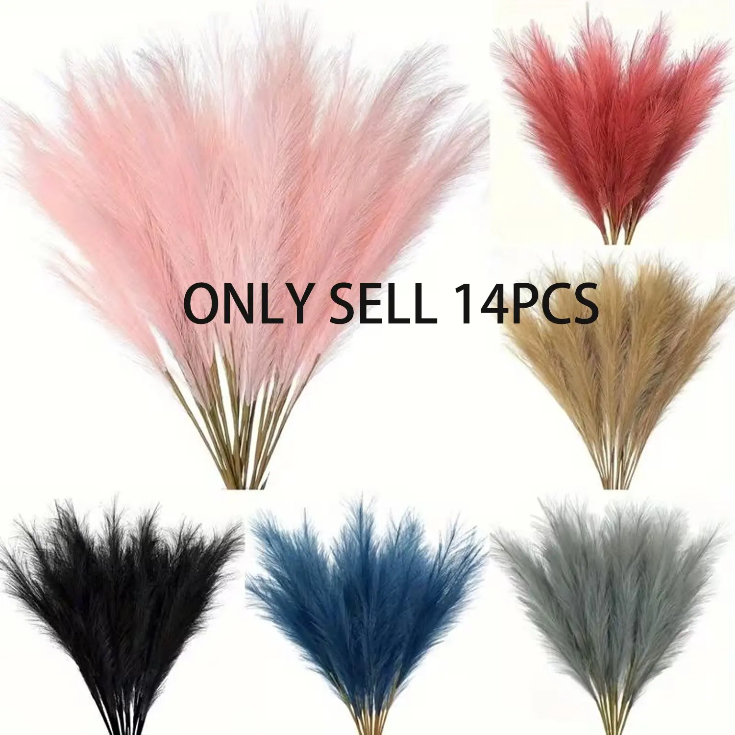 14pcs Artificial Pampas Grass, Tall Faux Fur Grass, Large Fake Bouquet Branches, Floor Vase Fillers, Home Kitchen Bohemian Decor, Fake Floral Decor, Artificial Plants