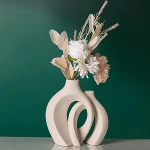 Ceramic Vase, 2 Counts/set Hollow Out Design Vase, Modern Home Decoration, Bohemian Nordic Minimalist Style Vase for Living Room, Wedding, Party, Dining Table, Shelf, Office, Bedroom, Decorative Flower Vase