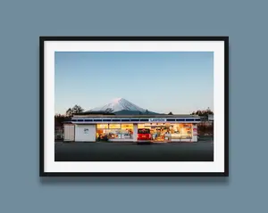 Mt Fuji Lawson Print Japan Landscape Photography Blue Hour Art Premium Matte Paper Coolest Room Decor with Colorful Retro Hip Hop Wall Art