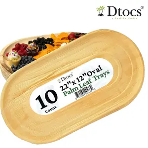 Dtocs 10 Oval Disposable Charcuterie Board 22"x12" Palm Leaf Tray for Event Catering Wedding Cheese Boardmakers Home and Parties