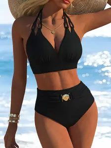 Women's Sexy Bikini Set, Strapless Bandeau Bikini, Bandeau Swim Top, Adjustable Strapless Design, Elegant Random Pattern, Perfect for Summer Beachwear & Pool Parties, Bikini Swimsuits, Bandeau Bathing Suits