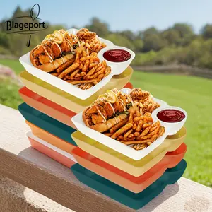 8 Piece Plastic Appetizer Plates with Dipping Cups Serving Trays for Sushi Tacos Nachos Party Food Snack Dishes Set