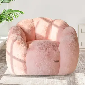MAXYOYO Floral Bean Bag Chair - Ultra Soft Faux Fur Floral Shaped Bean Bag Sofa with Petal Back, Reading Chair Stuffed Lazy Sofa for Living Room Bedroom