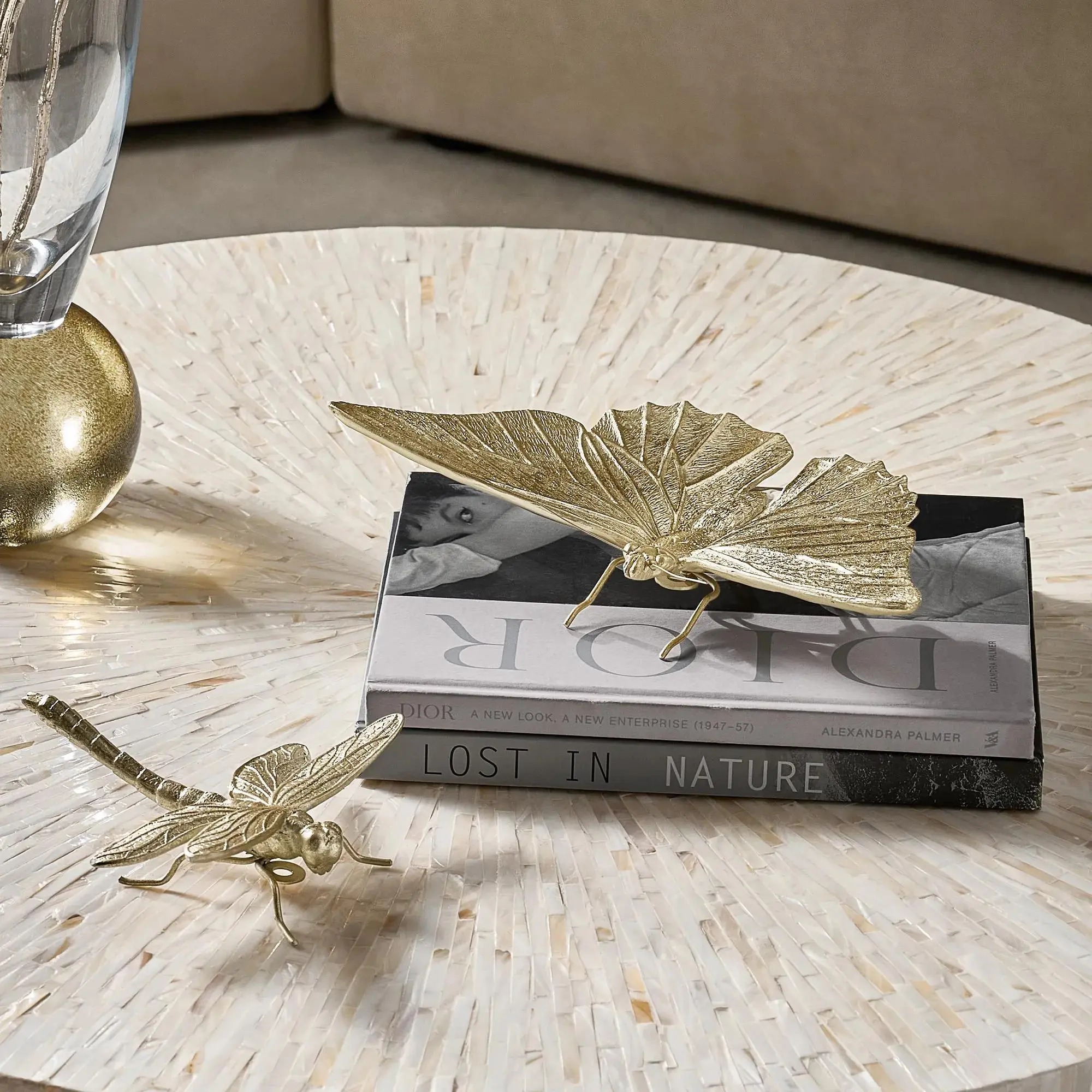 Z Gallerie Glam Resin Gilt Butterfly-and-Dragonfly Decorative Statue Set - Wall Ornaments, Ring Hangers, Home Decor Accent for Living Room Bedroom