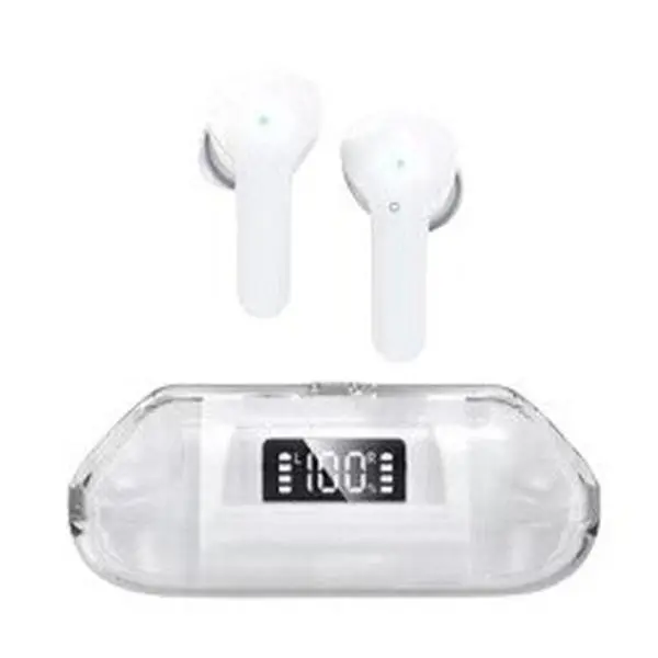 Kik_Crystal Clear Transparent In-Ear TWS Headphones Ultimate Sound and Advanced Real-Time Battery Display BW04 for Universal Cell Phone And Bluetooth Device (White)
