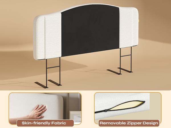 Pinmoco Upholstered Headboard for Bed, Height Adjustable and Memory Foam Arc-shaped Head Board【Headboard Only】