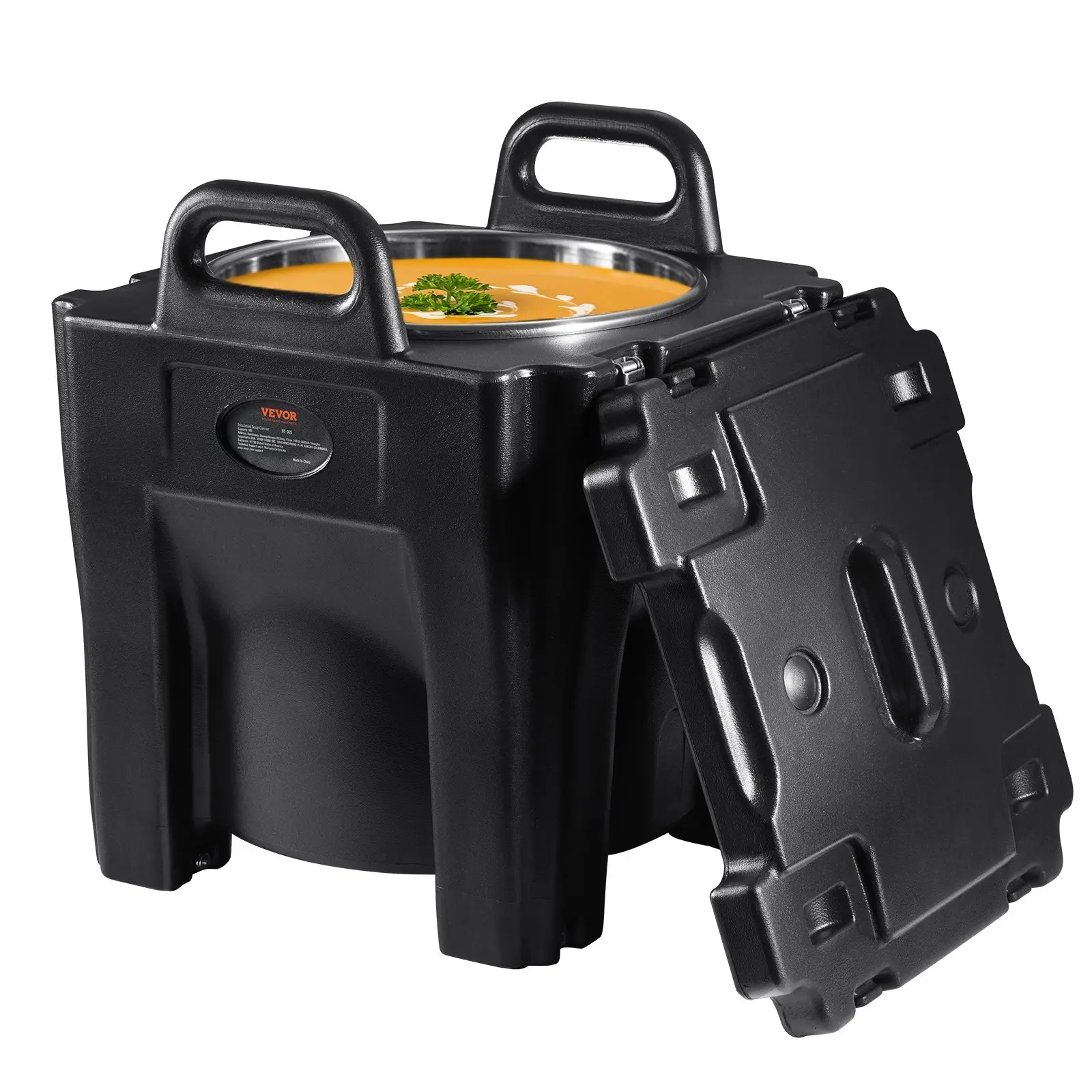 VEVOR 32Qt Insulated Leakproof Food Carrier - Locked Lunch Box for Work, Stackable 304 Stainless Steel Bucket with Lid, Top-Load LLDPE Thermal Container, Integral Handles, Buckles, Stationary Base for Restaurants, Heavy-Duty Heat-Safe Storage, Stainless S