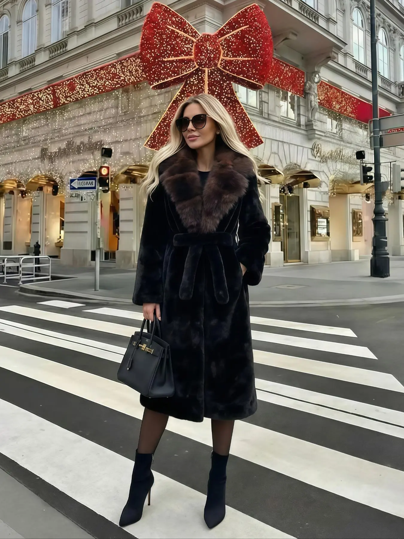 Women's Faux Fur Coat Womenswear, Autumn Winter Chic Fashionable Long Sleeve Jacket, Elegant Thick Retro Loose Fit Medium-Length Outerwear