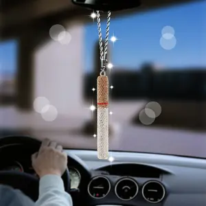 Sparkling Crystal Car Charm with Diamond-Cut Chain  Bling Rearview Mirror Pendant for Women