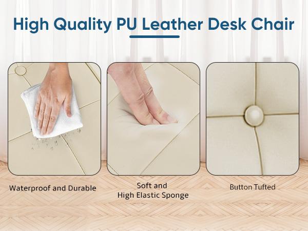 Armless Computer Chair with Lumbar Support – Ergonomic Low Back PU Leather Desk Chair – Height Adjustable, 360° Swivel Rolling Wheels – White, Space-Saving for Small Office