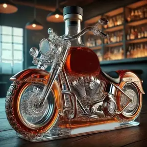 A uniquely shaped glass whiskey bottle, handcrafted from high-borosilicate glass with lifelike details. Featuring a black airtight stopper, it is ideal for the distinctive storage and display of fine spirits. An excellent choice for a holiday gift.