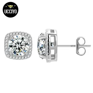 【E203 Live2】UCCIYO D VVS Synthetic Moissanite Square Stud Earrings 925 Sterling Silver Women Wedding Jewelry Elegant Jewelry Birthday Gift