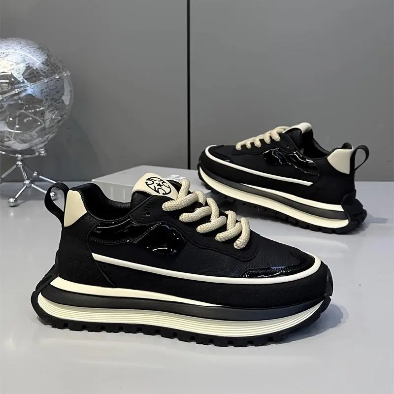 1pair Preppy Street Style Unisex Sneakers � � Men's size � �   - All-Season Breathable Lightweight Casual Shoes with Thick Sole, Durable Rubber Outsole, Fabric & Faux Upper, Lace-Up Round Toe for Hiking & Outdoor Activities Athletic Insole FootwearGift