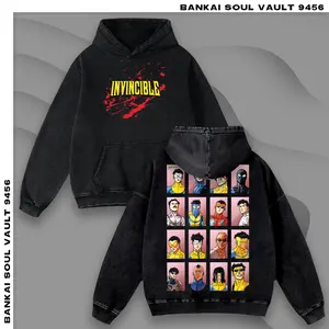 Invincible War Mark Grayson Hero Comic Shirt Vintage Acid Wash Black Hoodie, Retro 90s HipHop Graphic Double Printed Sweatshirt, Aesthetic Oversized Unisex Tee Tank Top Gift