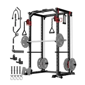 Heavy Duty Power Cage for Home Gym - 1600LBS Squat Rack with Dual Pulley Cable Crossover - Multi-Functional Strength Training System with Attachments, Pull-Up Bar, J-Hooks, Safety Bars